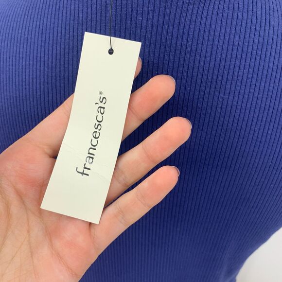 GB Fashion Francescas Tank Womens M Navy Ribbed Sleeveless Lettuce Hem Mock Neck - Picture 7 of 13